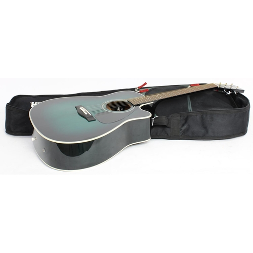 419 - Yamaha FGX-412C MAB electro-acoustic guitar; Body: green burst finish, surface marks and dings mainl... 