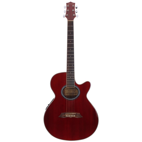 420 - Fleetwood FW556 electro-acoustic guitar; Body: trans red finish, a few minor surface marks; Neck: ge... 