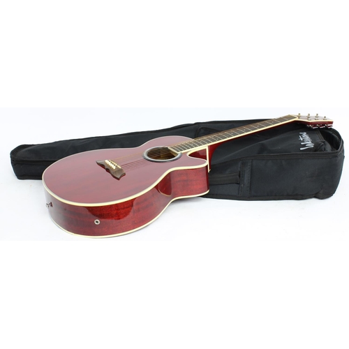 420 - Fleetwood FW556 electro-acoustic guitar; Body: trans red finish, a few minor surface marks; Neck: ge... 