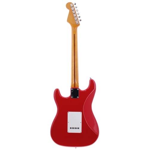 80 - S type electric guitar, branded 'Futurama Vintage Custom Series', with red finish and Fender gig bag... 