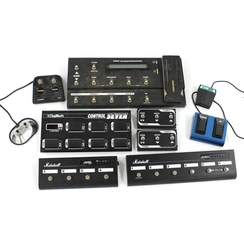 879 - Selection of various guitar amplifier footpedals to include a Line 6 FBV shortboard, a DigiTech Cont... 