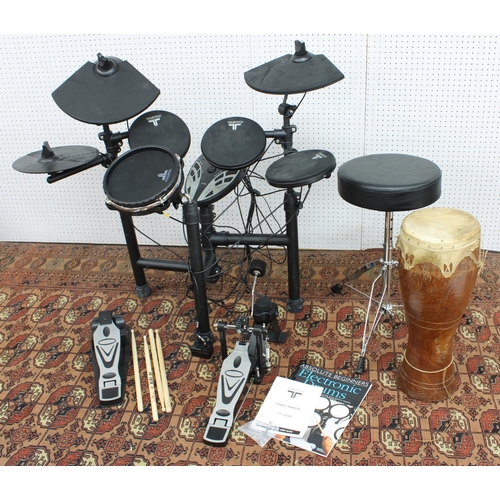 3124 - Tourtech TT-12SM electric drum kit, with stool, manual, method book and two pairs of drumsticks; als... 