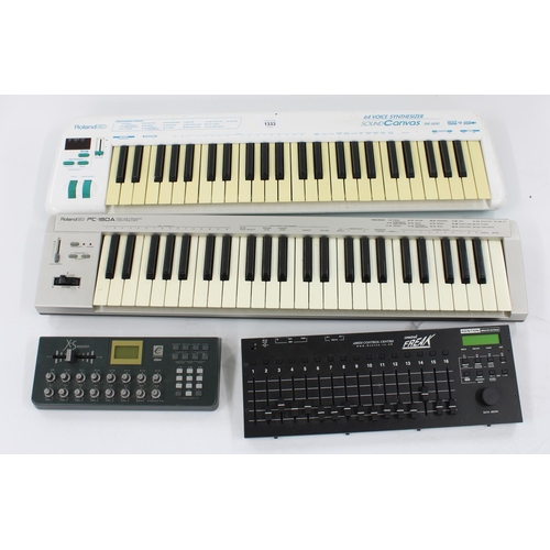 3133 - Roland PC-180A midi keyboard controller; together with a Roland SK-500 sixty-four voice synthesizer ... 