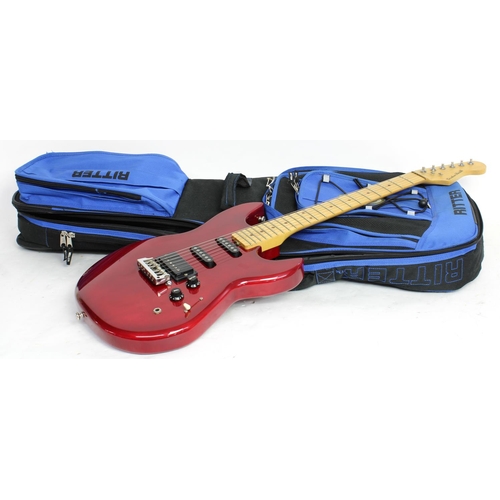 442 - Gordan Smith S Type electric guitar, made in England, ser. no. 0xxx3; Body: red finish, dings and sc... 