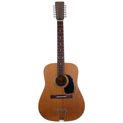 447 - Landola T-73 twelve string acoustic guitar; Body: very heavy lacquer checking throughout; Neck: lacq... 