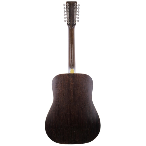 447 - Landola T-73 twelve string acoustic guitar; Body: very heavy lacquer checking throughout; Neck: lacq... 