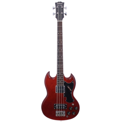 458 - 1970s Bellwood Super Swinger bass guitar, made in Japan; Body: cherry finish, large knocks and blemi... 