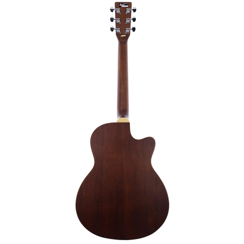 393 - Ozark 3515E left-handed electric resonator guitar, made in Korea; Body: natural mahogany; Neck: good... 