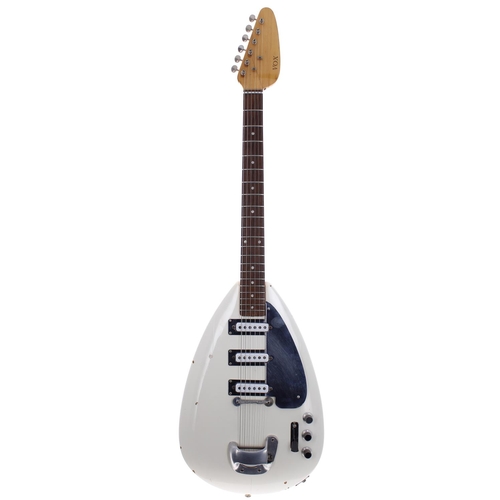 498 - Late 1960s Vox Teardrop electric guitar; Body: white finish, blemishes to the edges, further dings a... 