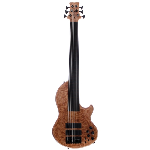 499 - 2018 Greg Barcus Custom six string fretless bass guitar, made in USA; Body: chambered mahogany body ... 