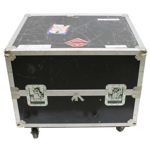 602 - Gary Moore - heavy duty flight case on wheels, bearing various tape annotations and airline freight ... 