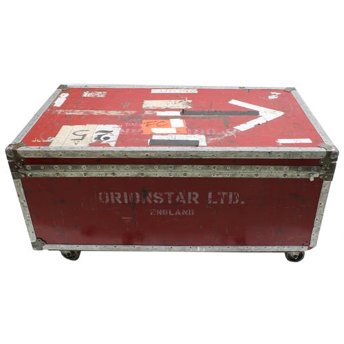 603 - Gary Moore - large heavy duty low trunk type flight case on wheels, stencilled 'Orionstar Ltd. Engla... 