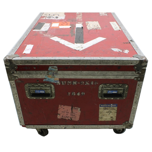 603 - Gary Moore - large heavy duty low trunk type flight case on wheels, stencilled 'Orionstar Ltd. Engla... 