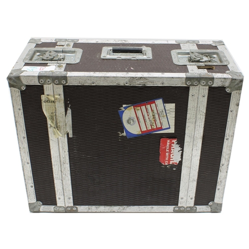 605 - Gary Moore - small Bulldog Cases flight case with rack mount interior, bearing various tape annotati... 