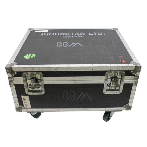 611 - Gary Moore - low heavy duty flight case on wheels with split section interior, bearing stencils 'Ori... 