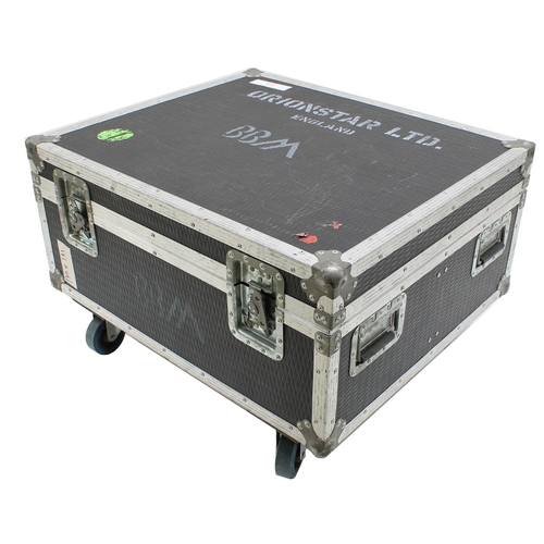 611 - Gary Moore - low heavy duty flight case on wheels with split section interior, bearing stencils 'Ori... 