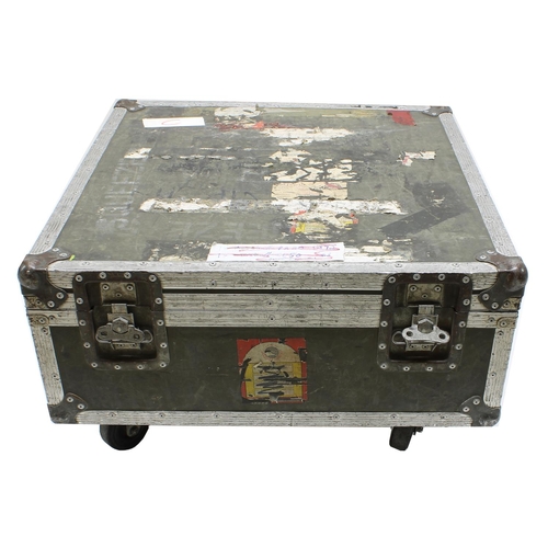 614 - Gary Moore & Squeeze - low heavy duty flight case on wheels with split section interior, bearing... 