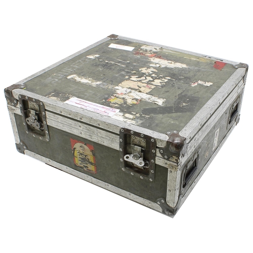 614 - Gary Moore & Squeeze - low heavy duty flight case on wheels with split section interior, bearing... 