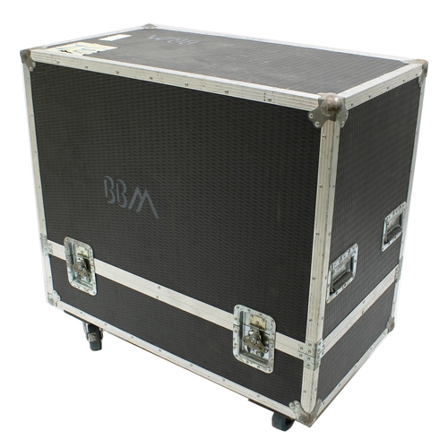 615 - Gary Moore - large flight case on wheels bearing 'BBM' stencils and inscribed 'Jack 4 Ohm cab', 39