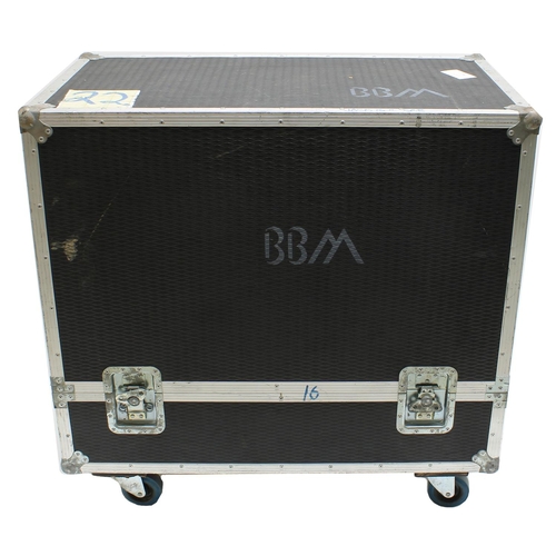 617 - Gary Moore - large flight case on wheels bearing 'BBM' stencils and inscribed 'Jack 16 Ohm cab', 39