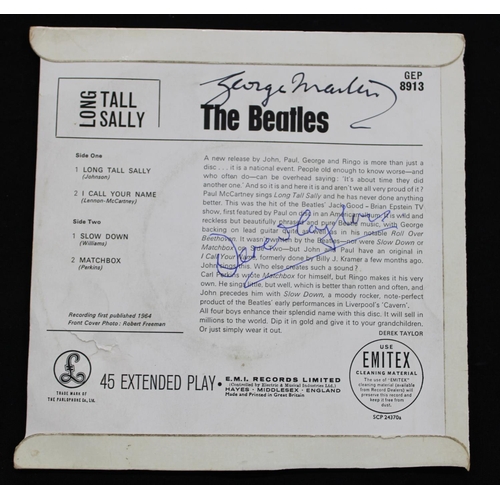 645 - The Beatles interest - 'Long Tall Sally' Parlophone 45 rpm single with back cover autographed by Geo... 