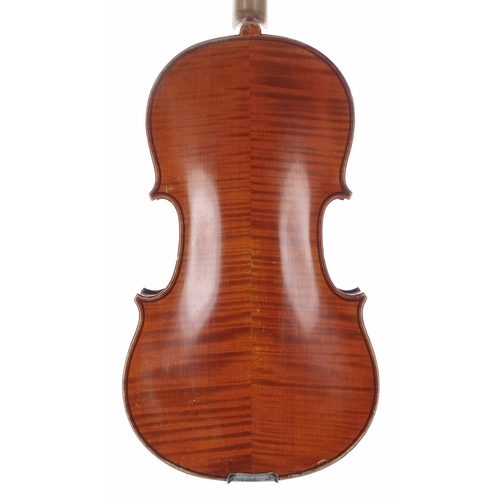 2407 - French violin labelled Lutherie Moderne, Louis Poirsons, Luthier, no. 246, 1912, the two piece back ... 