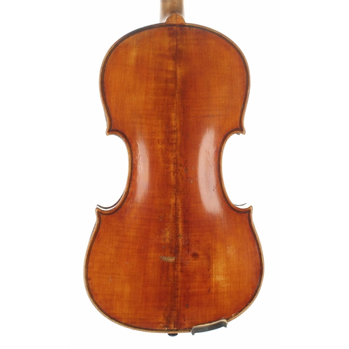 2420 - Interesting violin circa 1820, the scroll carved with an extra turn, the two piece back of very fain... 