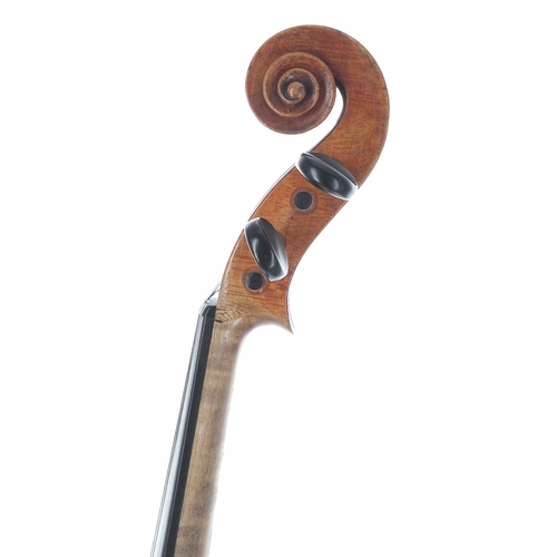 2420 - Interesting violin circa 1820, the scroll carved with an extra turn, the two piece back of very fain... 