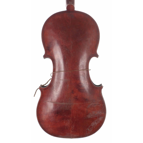 2430 - English violin of the Furber School circa 1780, unlabelled, in need of restoration, 13 15/16