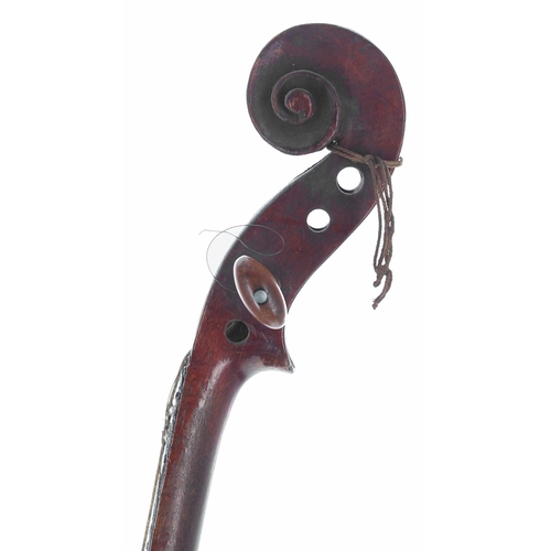 2430 - English violin of the Furber School circa 1780, unlabelled, in need of restoration, 13 15/16