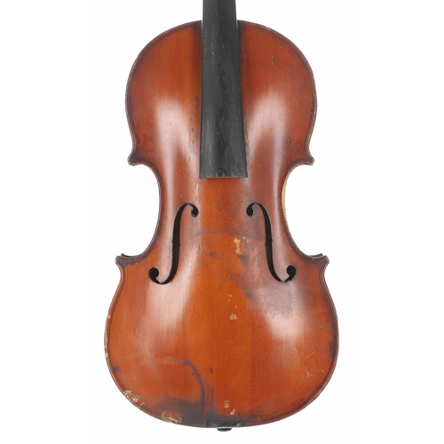 2438 - French violin by and labelled J. Didelot, Lutherie Lorraine, the one piece back of faint medium curl... 