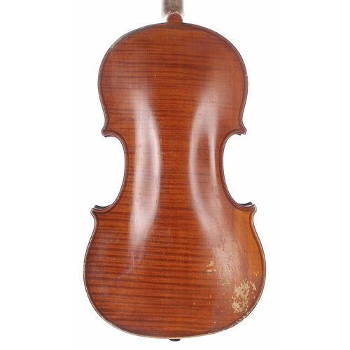 2438 - French violin by and labelled J. Didelot, Lutherie Lorraine, the one piece back of faint medium curl... 