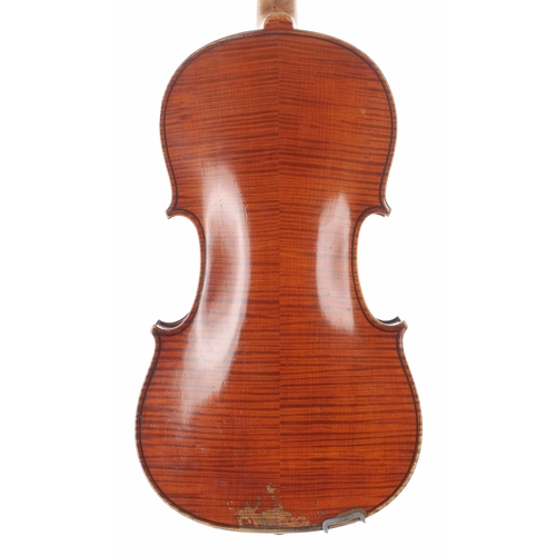 2443 - Late 19th century French violin labelled H.C. Silvestre..., the two piece back of fine curl with fai... 