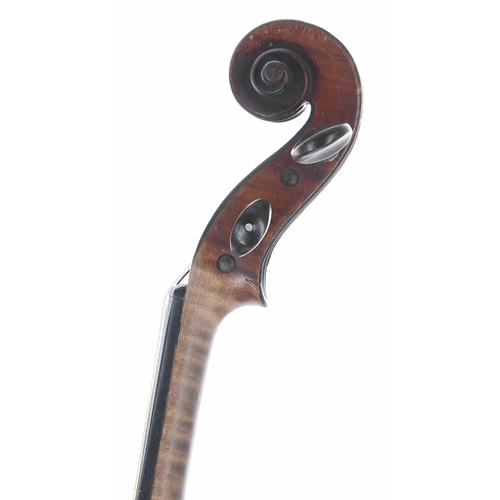 2446 - Good French violin in need of further restoration labelled Joseph Guarnerius..., the two piece back ... 