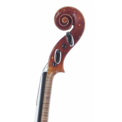 2451 - English violin labelled W. Glenister, 23 Beak St. London W. 1893, the two piece back of fine curl wi... 