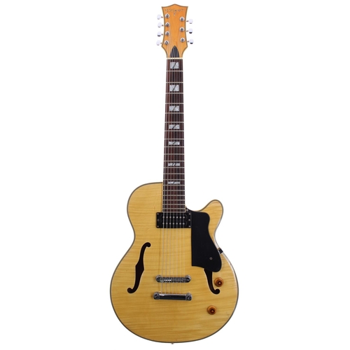 499A - Kleven 7 seven string hollow body electric guitar; Body: natural finished laminated maple, impact bl... 