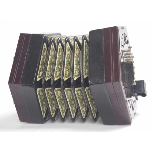 1570 - Good Lachenal & Co English concertina with forty-eight metal buttons on rosewood ends, with five... 