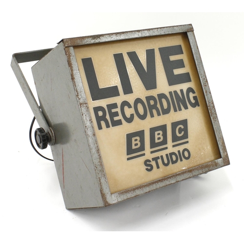 660 - Major Equipment Co. Limited studio lighting unit, with later Perspex 'Live Recording BBC Studio' fro... 