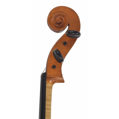 2505 - Contemporary violoncello labelled Collins 1987, the two piece back of faint medium curl with similar... 