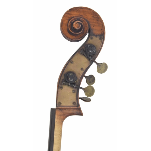 2518 - Good and interesting 19th century double bass, back length 43.25