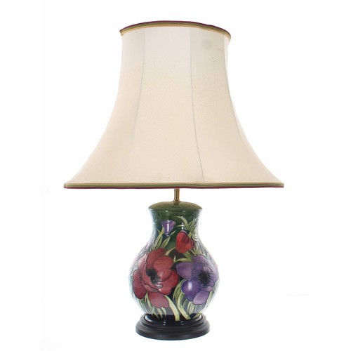 571 - Moorcroft Pottery 'Anemone Tribute' table lamp, mounted upon a turned base, labelled shape/type 869/... 