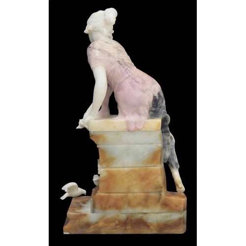 674 - After Alberto Saccardi (French 1883-1956) - a good large carved alabaster statue figure of a maiden ... 