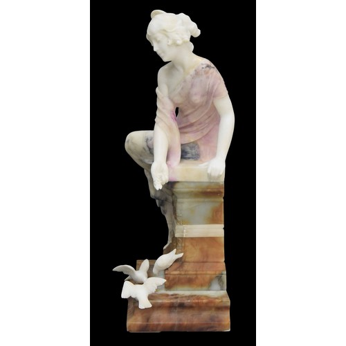 674 - After Alberto Saccardi (French 1883-1956) - a good large carved alabaster statue figure of a maiden ... 