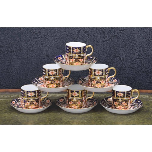 713 - Set of six Royal Crown Derby Imari 2451 pattern coffee cans with saucers