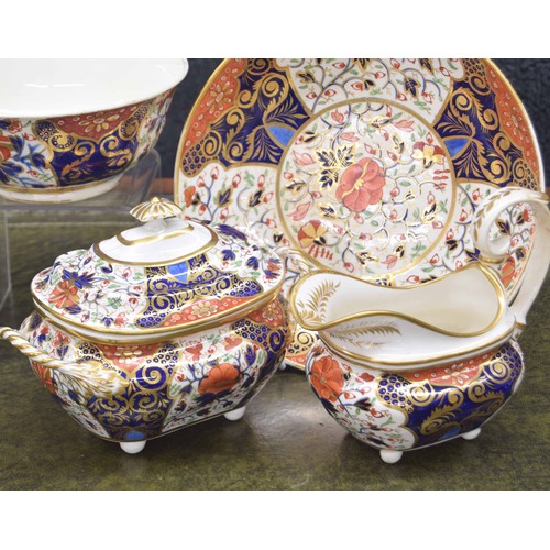 714 - 19th century Derby porcelain part tea set, comprising six cups with saucers, sucrier with cover (cov... 