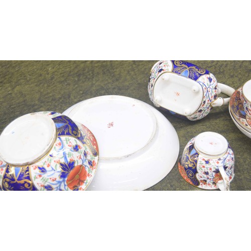 714 - 19th century Derby porcelain part tea set, comprising six cups with saucers, sucrier with cover (cov... 