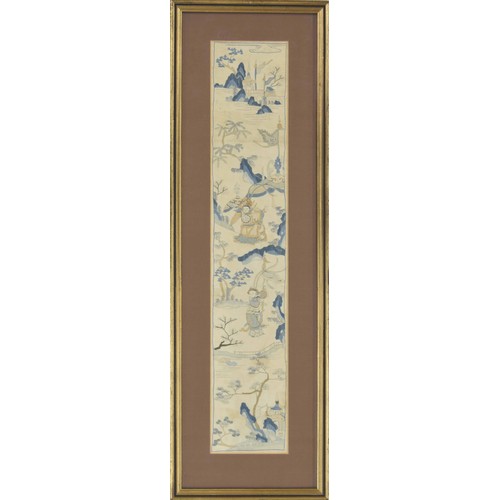 750 - Chinese School - silk embroidered panel with figural garden scenes, 3.5