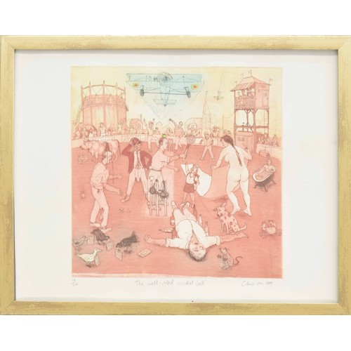 827 - Chris Orr MBE RA (born 1943) - 'The Well-Oiled Cricket Bat', limited edition etching, signed and dat... 