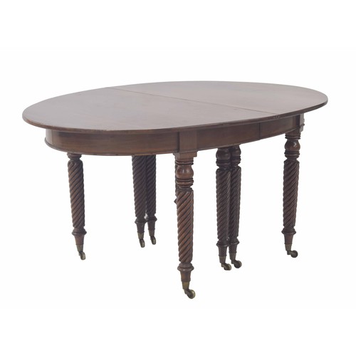 864 - Good 19th century mahogany D end dining table with a Wilkinson type concertina action, upon twist re... 