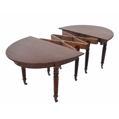 864 - Good 19th century mahogany D end dining table with a Wilkinson type concertina action, upon twist re... 